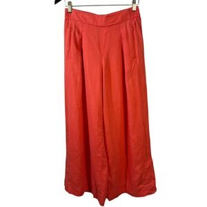 Athleta Playa‎ Linen Wide Crop Pants Coral Orange 100% Linen Pull On Women's 4